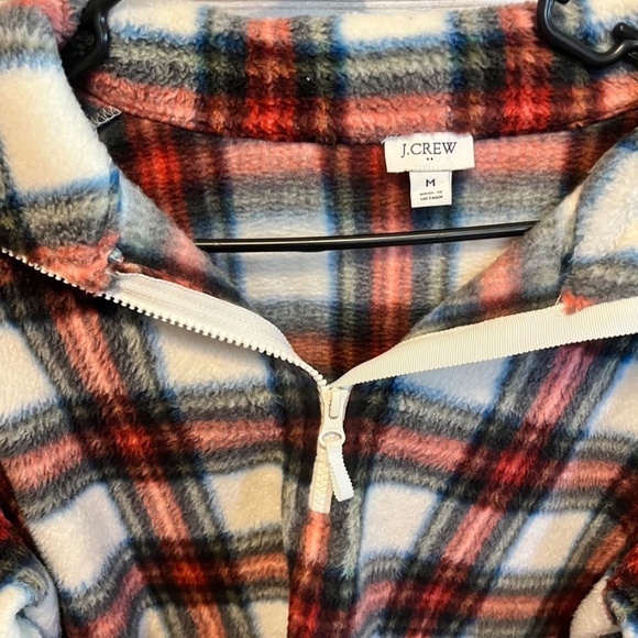 J Crew Woman’s Factory tartan plaid sherpa half zip pullover sweater Size M - Picture 4 of 7